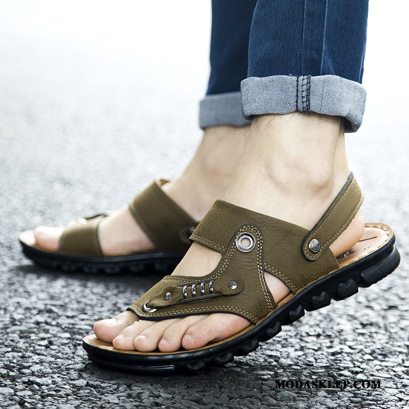 Męskie Sandały Online Lato Buty Plażowe Casual Skóra Żółty