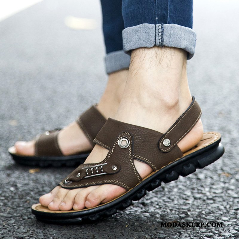 Męskie Sandały Online Lato Buty Plażowe Casual Skóra Żółty