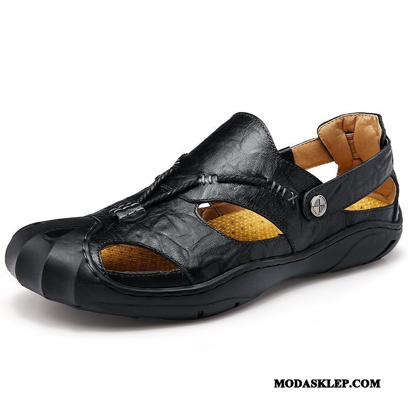 Męskie Sandały Online Prawdziwa Skóra Koronka Buty Outdoor Skóra Bydlęca Brązowy