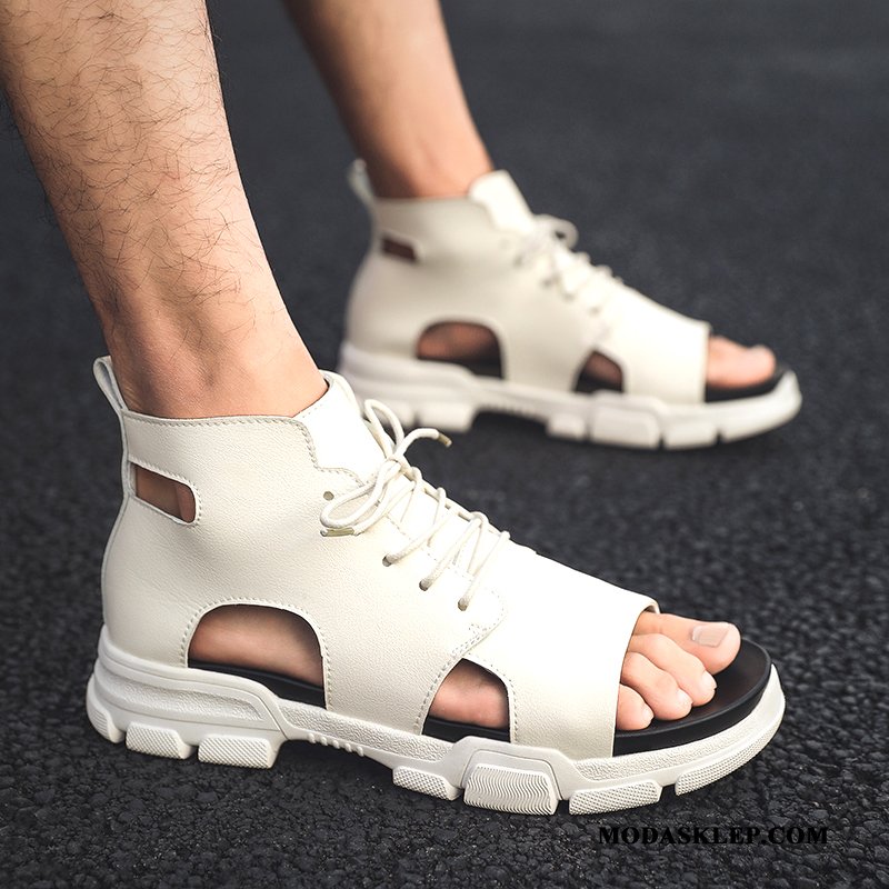 Męskie Sandały Sprzedam Lato Kapcie Plażowe Buty Skórzane Buty Biały Czarny
