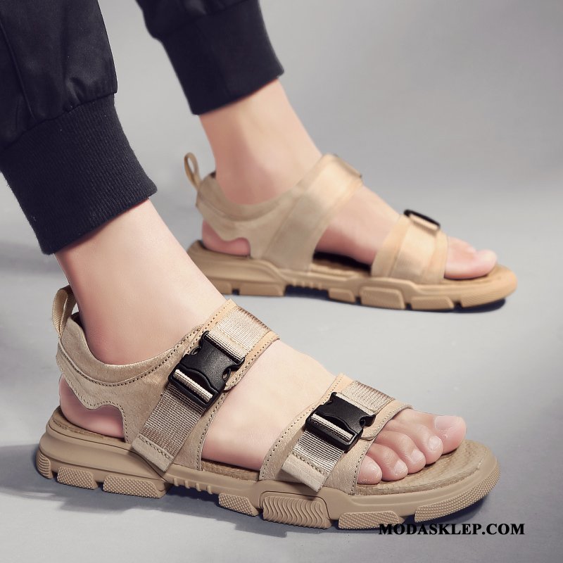 Męskie Sandały Sprzedam Moda Lato Prawdziwa Skóra Buty Męska Szary