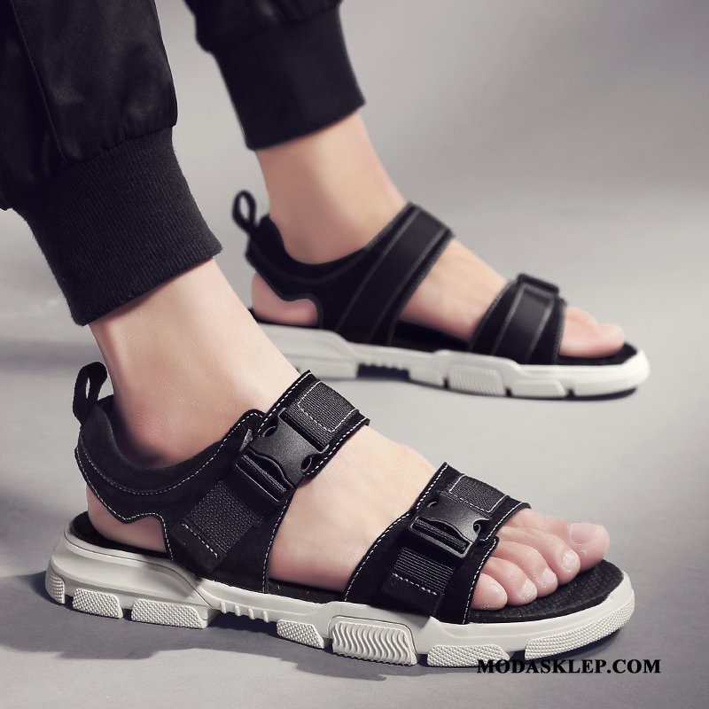 Męskie Sandały Sprzedam Moda Lato Prawdziwa Skóra Buty Męska Szary