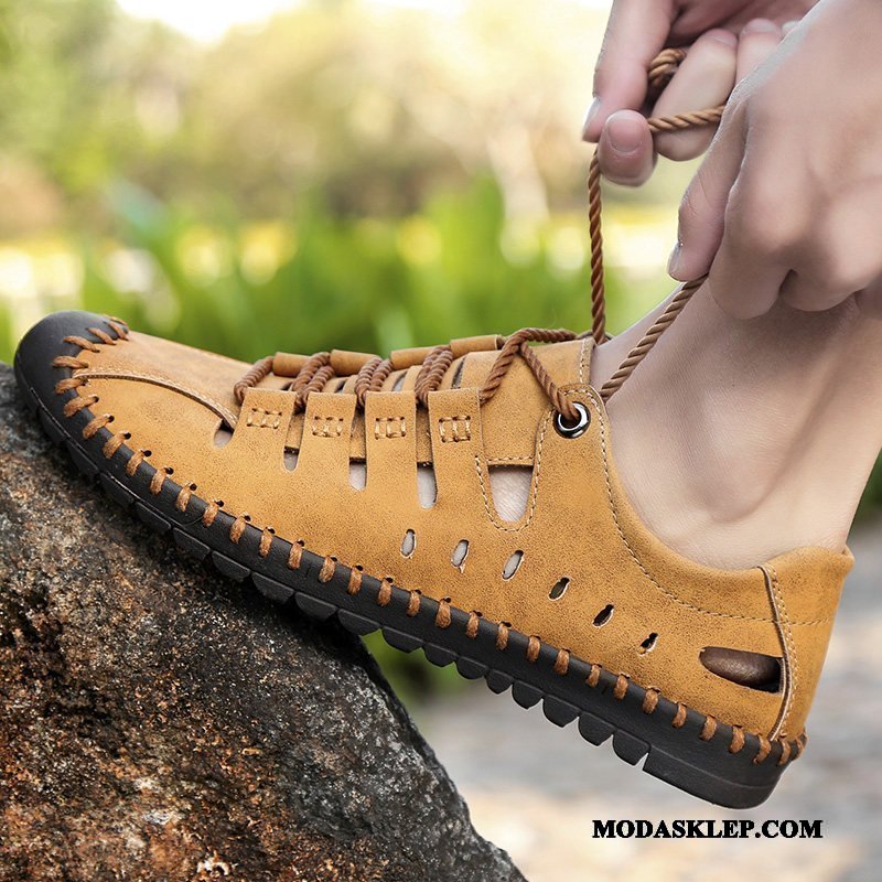 Męskie Sandały Tanie Duży Rozmiar Outdoor Koronka Lato Casual Brązowy
