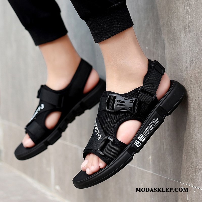 Męskie Sandały Tanie Lato Antypoślizgowe Buty Moda Outdoor Czarny