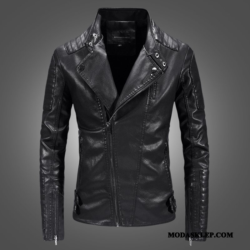 Męskie Skórzana Kurtka Oferta Nowy Tendencja Męska Slim Fit Motocyklem Zielony