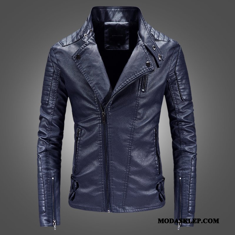 Męskie Skórzana Kurtka Oferta Nowy Tendencja Męska Slim Fit Motocyklem Zielony