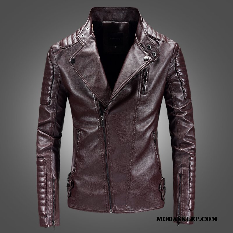 Męskie Skórzana Kurtka Oferta Nowy Tendencja Męska Slim Fit Motocyklem Zielony