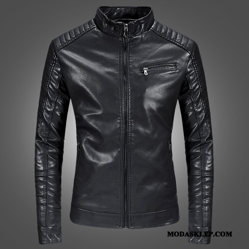 Męskie Skórzana Kurtka Oferta Nowy Wiosna Skóra Płaszcz Slim Fit Czerwony