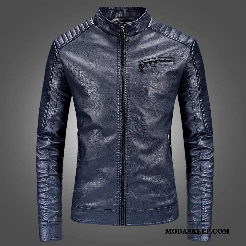Męskie Skórzana Kurtka Oferta Nowy Wiosna Skóra Płaszcz Slim Fit Czerwony