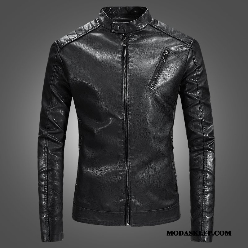 Męskie Skórzana Kurtka Online 2019 Slim Fit Nowy Casual Męska Ciemno Niebieski