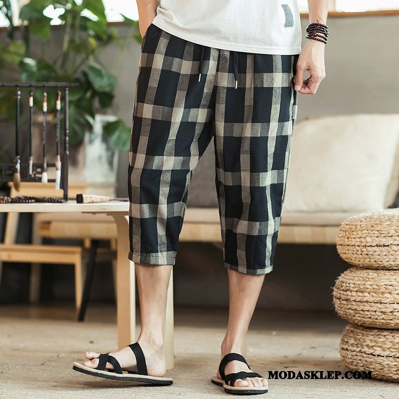 Męskie Spodenki Kup Szorty Spodnie Capri Szerokie Casual Krata Czerwony