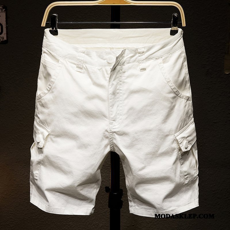Męskie Spodenki Oferta Sportowe Cienkie Tendencja Lato Cargo Khaki Biały