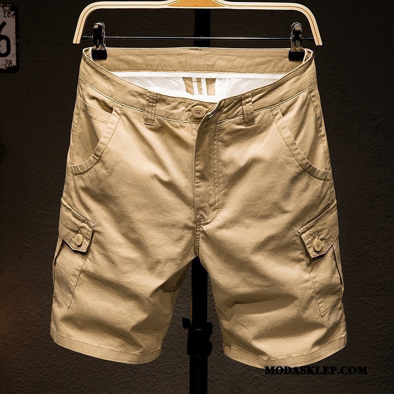 Męskie Spodenki Oferta Sportowe Cienkie Tendencja Lato Cargo Khaki Biały