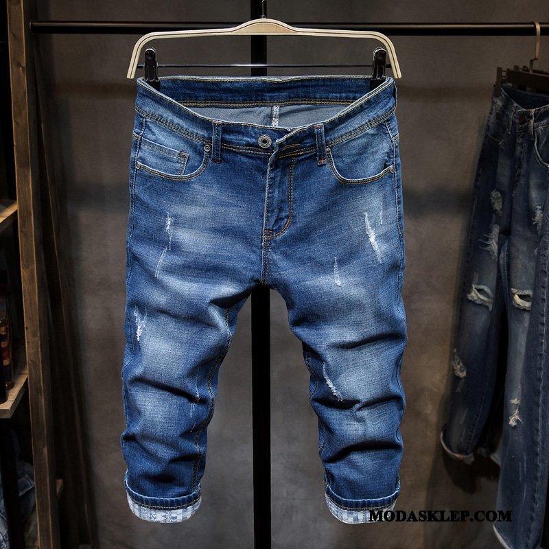 Męskie Spodenki Sklep Slim Fit Dżinsy Casualowe Spodnie Lato Szorty Niebieski