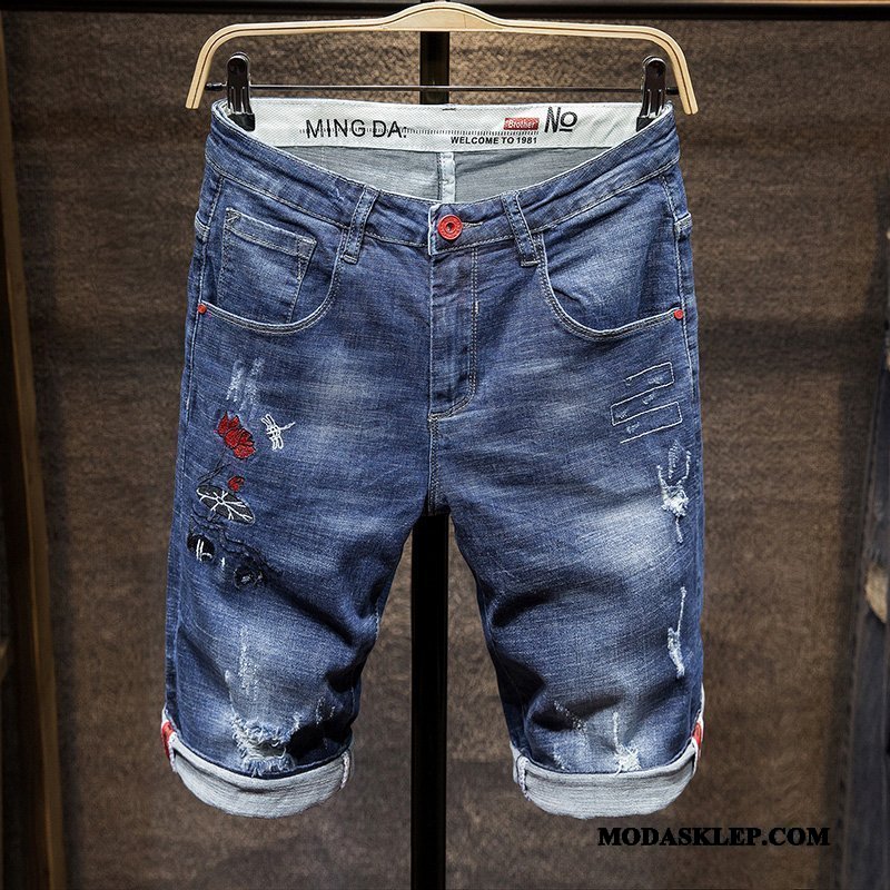 Męskie Spodenki Sklep Tendencja Denim Elastyczne Lato Sportowe Niebieski