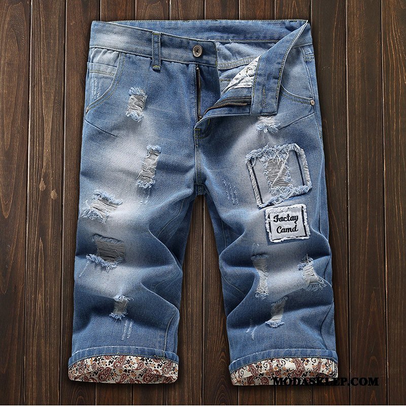 Męskie Spodenki Tanie Spodnie Cienkie Szerokie Slim Fit Szorty Niebieski