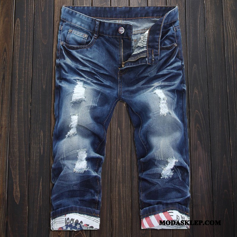 Męskie Spodenki Tanie Spodnie Cienkie Szerokie Slim Fit Szorty Niebieski