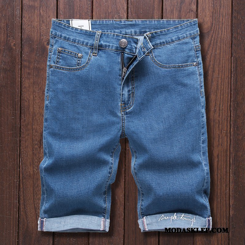 Męskie Spodenki Tanie Tendencja Casual Szorty Modna Marka Denim Niebieski