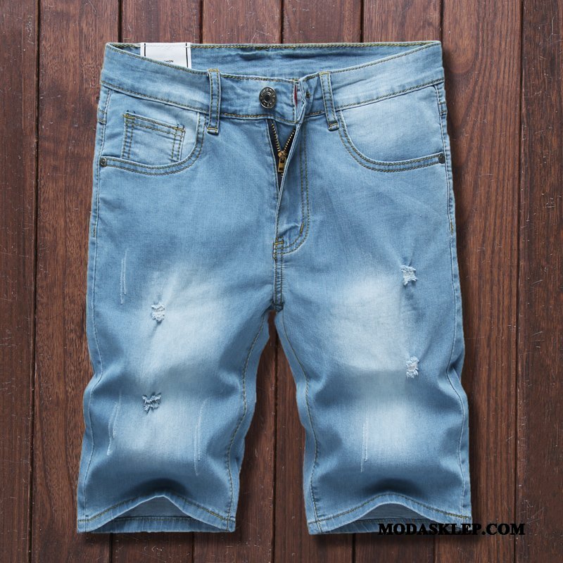Męskie Spodenki Tanie Tendencja Casual Szorty Modna Marka Denim Niebieski