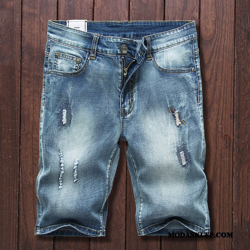Męskie Spodenki Tanie Tendencja Casual Szorty Modna Marka Denim Niebieski