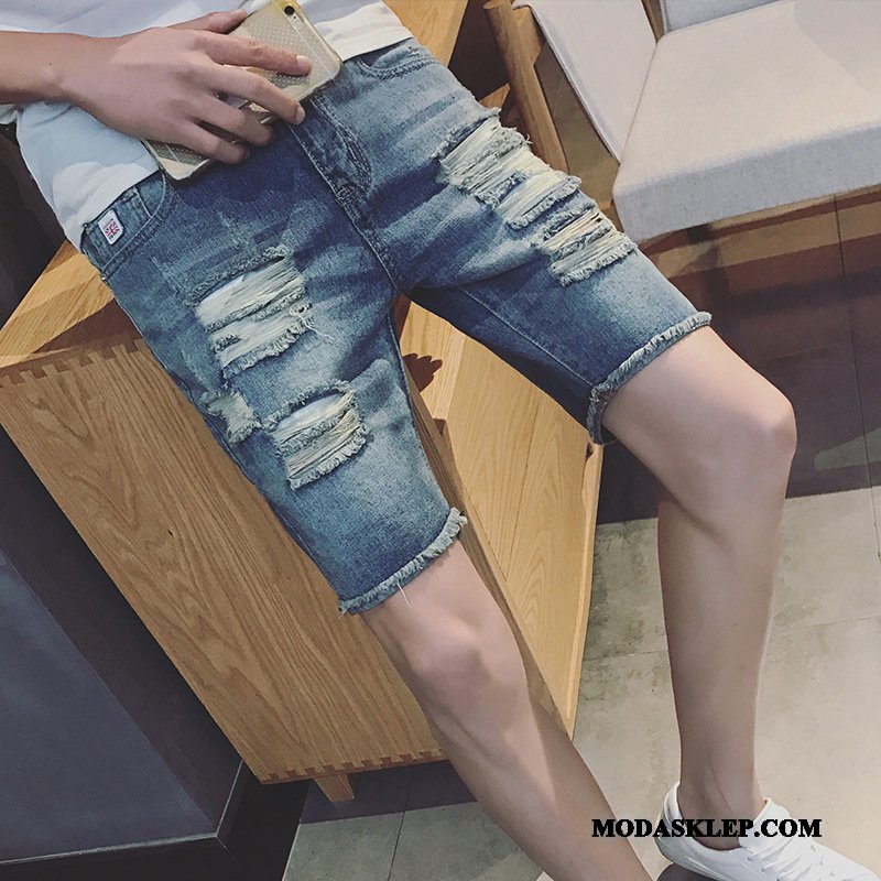 Męskie Spodenki Tanie Tendencja Denim Wiosna Męska Szerokie Jasny Niebieski