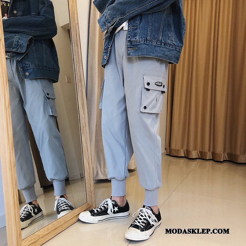 Męskie Spodnie Cargo Dyskont Nowy Szerokie Slim Fit Męska Lato Czarny