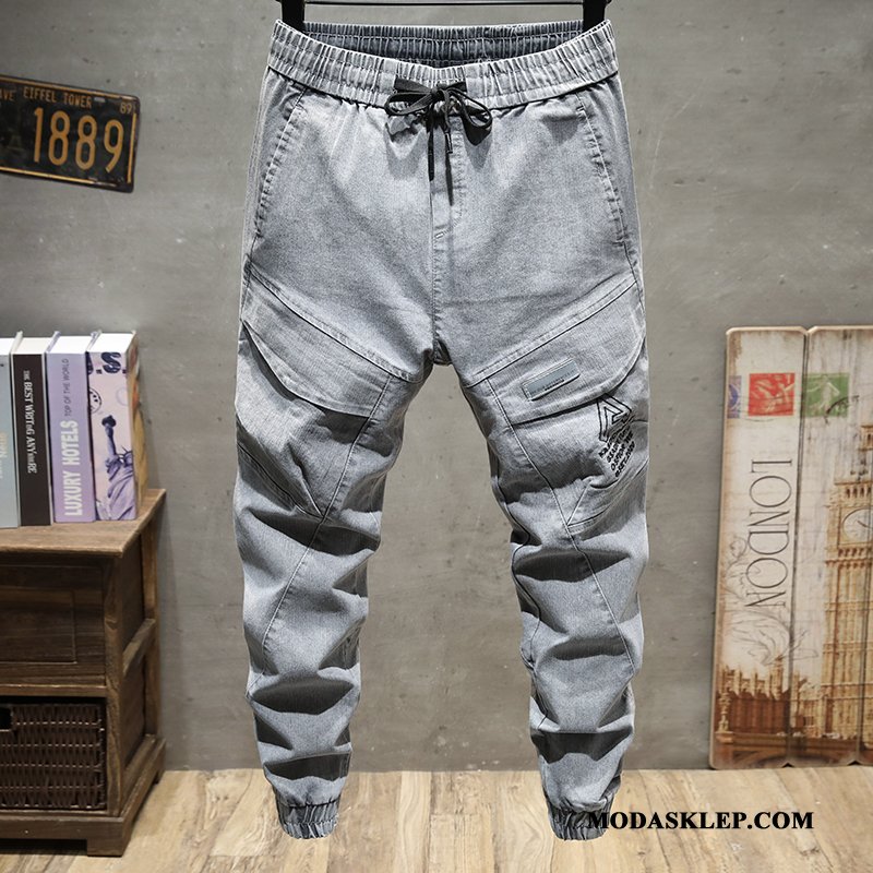 Męskie Spodnie Cargo Kup Dżinsy Lato Slim Fit Modna Marka Casual Szary