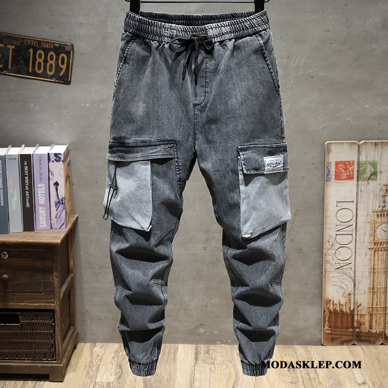Męskie Spodnie Cargo Kupię Slim Fit Harlan Modna Marka Lato Więcej Kieszeni Szary Ciemno