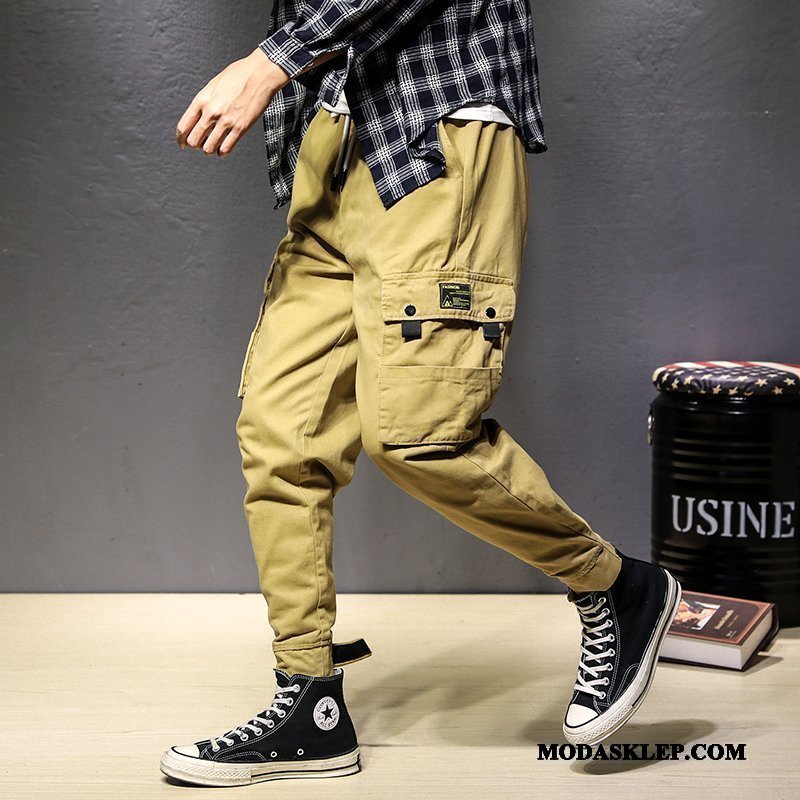Męskie Spodnie Cargo Online Slim Fit Mały Casualowe Spodnie Więcej Kieszeni Szerokie Czarny