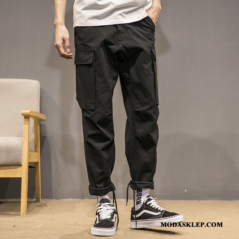 Męskie Spodnie Cargo Online Wiosna Szerokie Slim Fit Sportowe Modna Marka Zielony