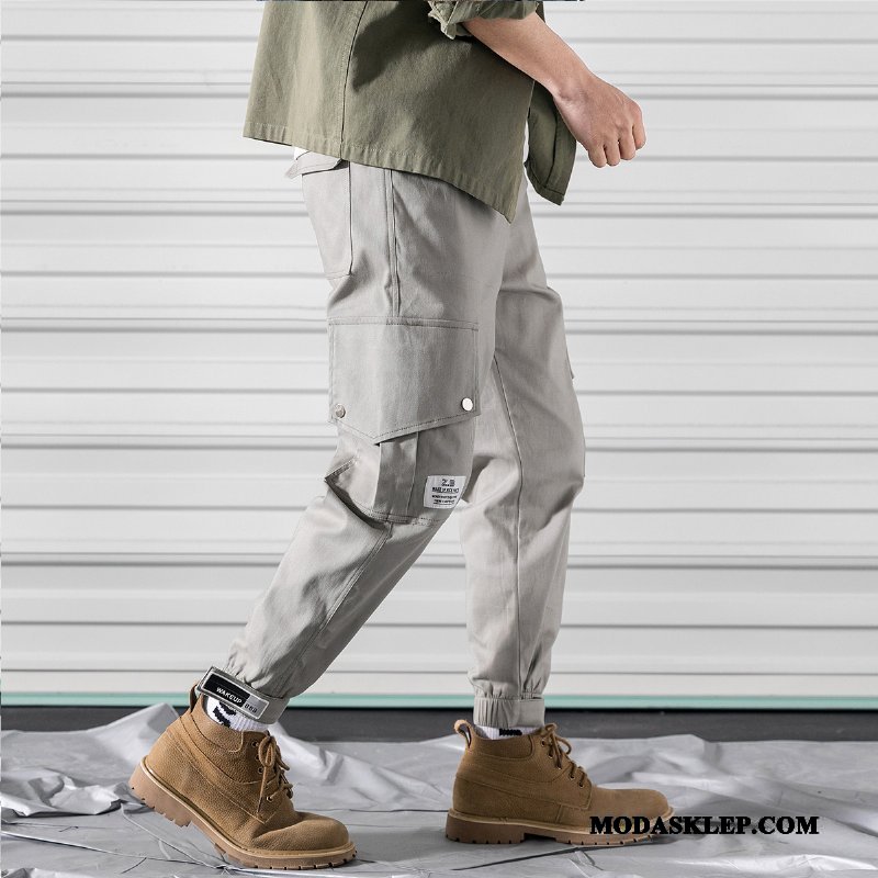 Męskie Spodnie Cargo Sklep Lato Student Slim Fit Wiosna Modna Marka Czarny