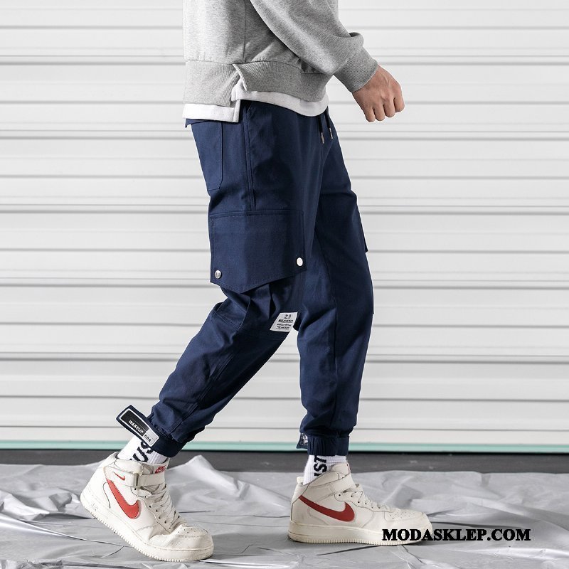 Męskie Spodnie Cargo Sklep Lato Student Slim Fit Wiosna Modna Marka Czarny