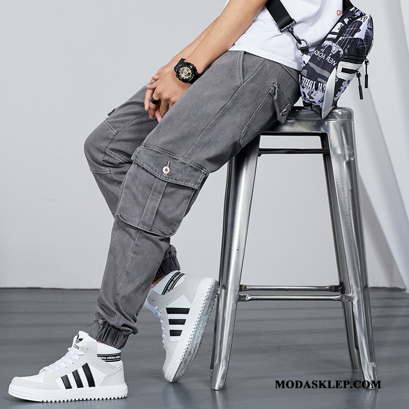 Męskie Spodnie Cargo Sklep Slim Fit Tendencja Dżinsy Casual Męska Szary Czerwony