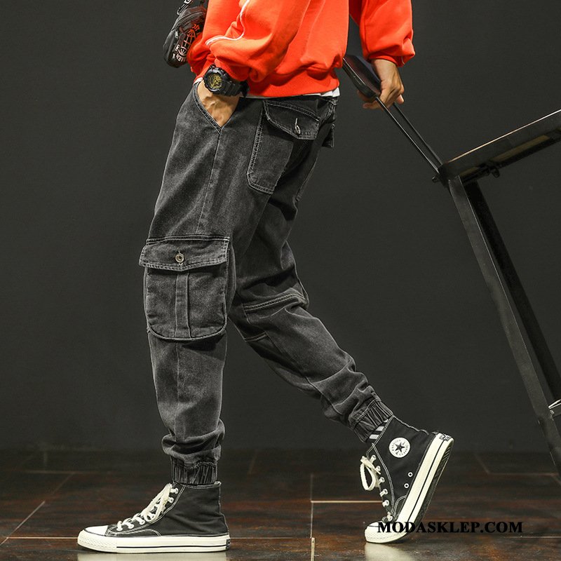 Męskie Spodnie Cargo Sklep Slim Fit Tendencja Dżinsy Casual Męska Szary Czerwony