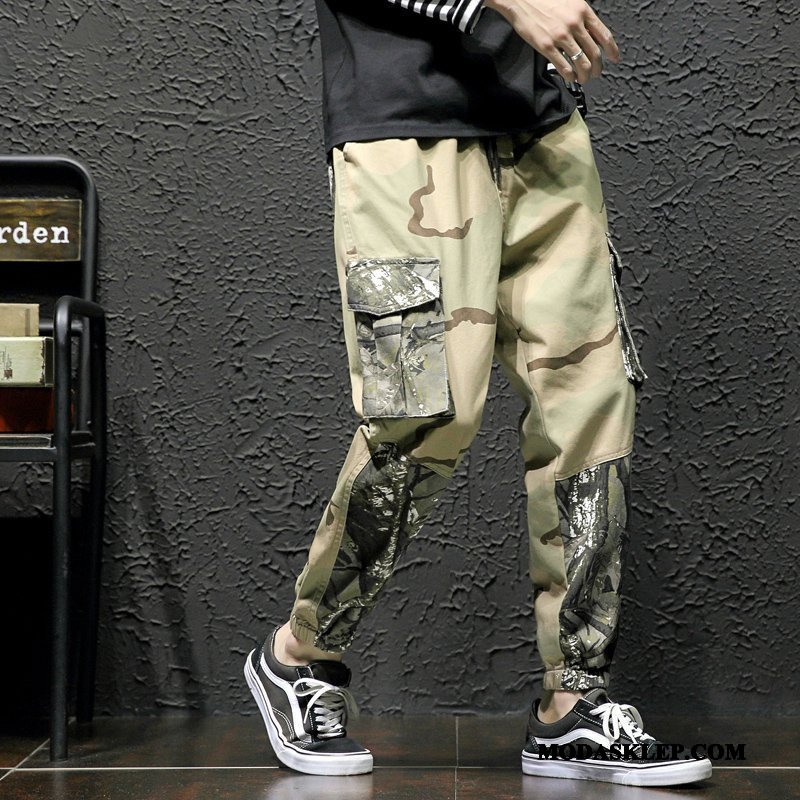 Męskie Spodnie Cargo Sprzedam Szerokie Tendencja Slim Fit Nastolatek Casualowe Spodnie Kamuflaż Zielony