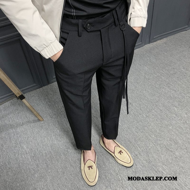 Męskie Spodnie Online Slim Fit Casual Garnitur Mały Męska Szary Czarny