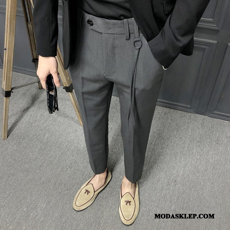 Męskie Spodnie Online Slim Fit Casual Garnitur Mały Męska Szary Czarny