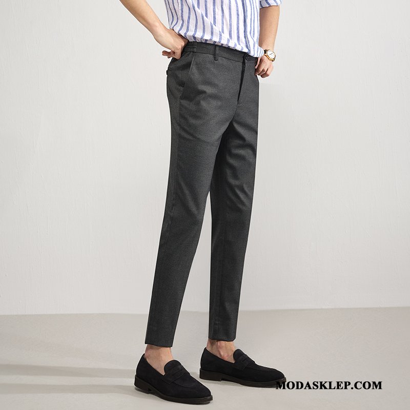 Męskie Spodnie Online Slim Fit Elastyczne Biurowe Casualowe Spodnie Mały Jasny Czarny