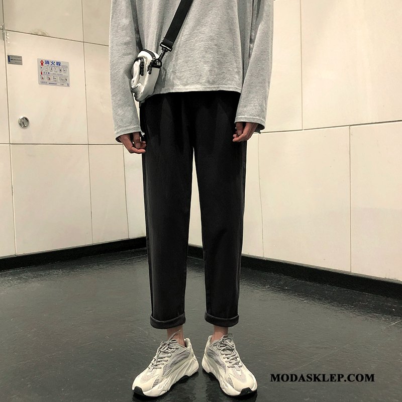Męskie Spodnie Sklep Cienkie Slim Fit Garnitur Lato Proste Czarny