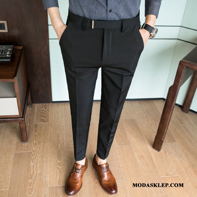 Męskie Spodnie Sklep Męska Lato Casual Biznes Slim Fit Ciemno Niebieski Czysta