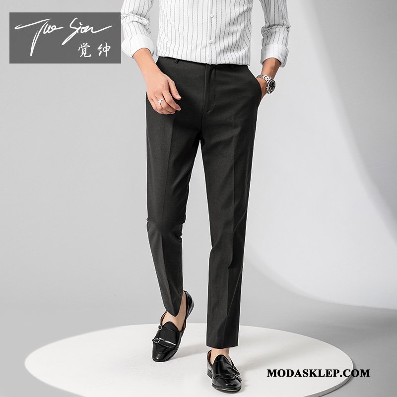Męskie Spodnie Sklep Proste Wiosna Casual Slim Fit Mały Czysta Czarny