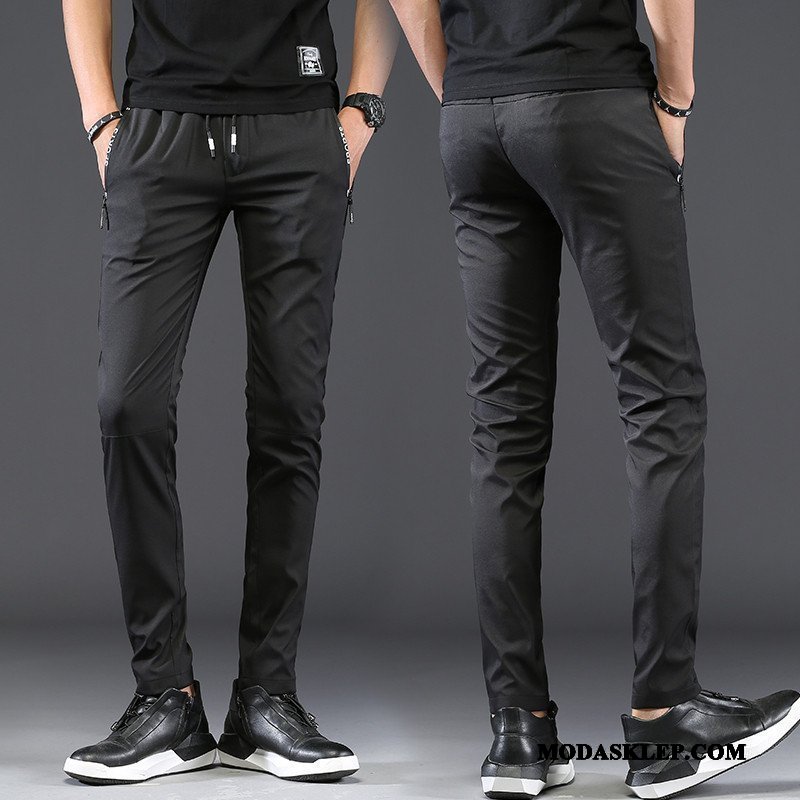 Męskie Spodnie Tanie Młodzież Elastyczne Slim Fit Szybkie Suszenie Cienkie Szary
