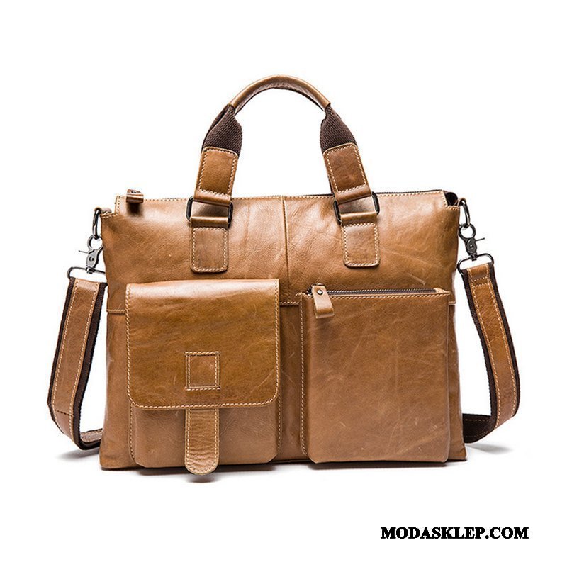 Męskie Torebki Tanie Vintage Trendy Prawdziwa Skóra Torba Messenger Brytyjski Czarny