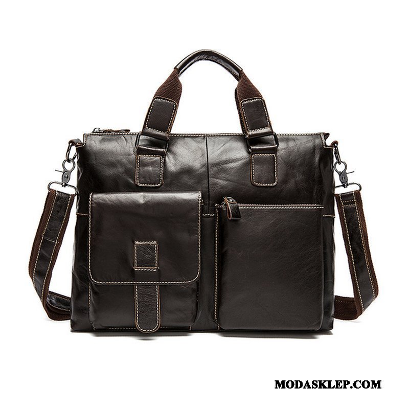 Męskie Torebki Tanie Vintage Trendy Prawdziwa Skóra Torba Messenger Brytyjski Czarny