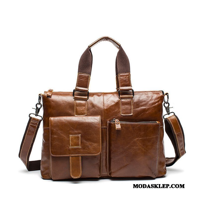 Męskie Torebki Tanie Vintage Trendy Prawdziwa Skóra Torba Messenger Brytyjski Czarny