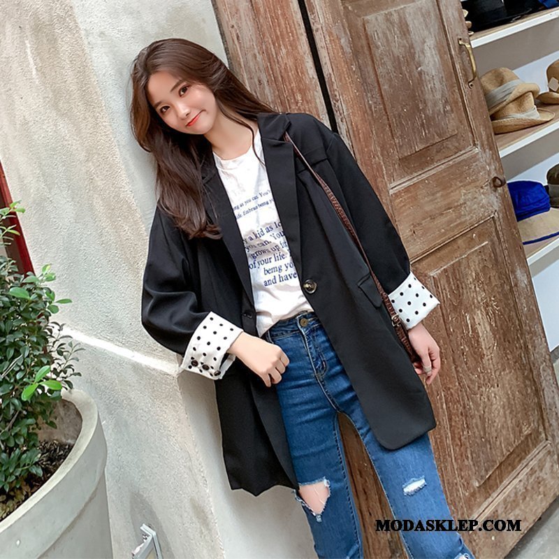 Damskie Blazer Oferta Blezer Damska Płaszcz 2019 Klamra Czarny Czerwony