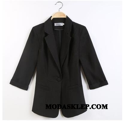 Damskie Blazer Oferta Nowy Lato Wiosna Slim Fit Rękawy Czarny