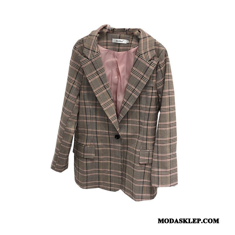 Damskie Blazer Online Garnitur Vintage Brytyjskie Damska Marynarka Niebieski Proszek Czerwony
