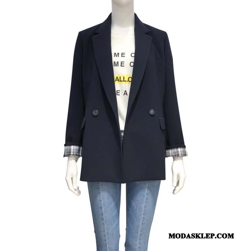 Damskie Blazer Online Wiosna Krata 2019 Cienkie Nowy Czarny