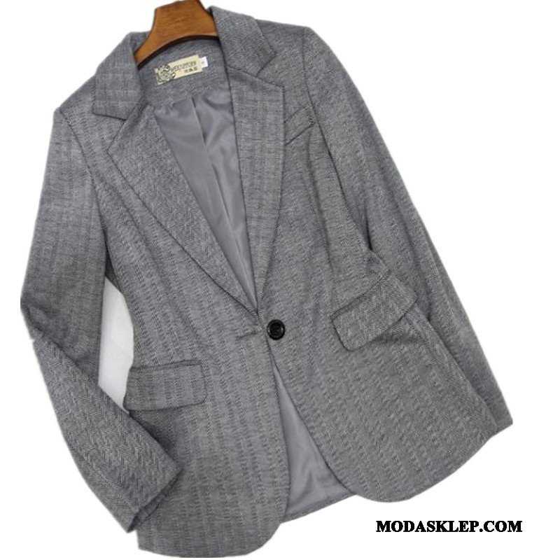 Damskie Blazer Sklep 2019 Płaszcz Topy Cienkie Blezer Szary Jasny